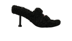 Balenciaga Furry Slide Heeled Sandals, Shearling, Black, UK4, B/DB, 3*