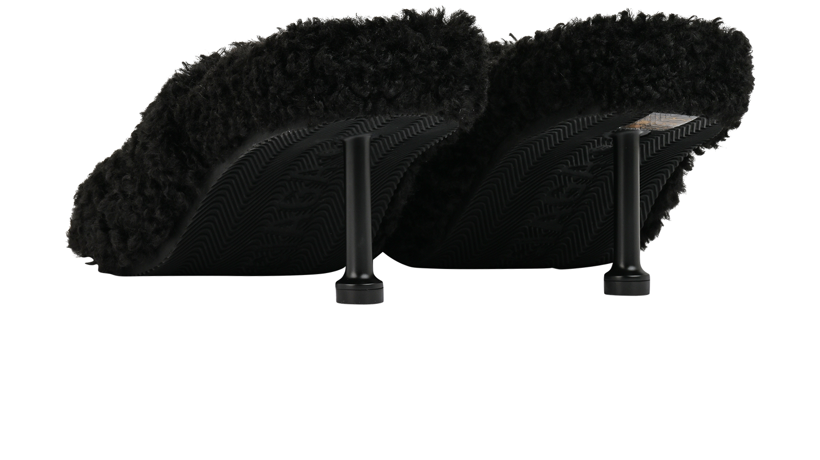 Balenciaga Furry Slide Heeled Sandals, &pound;250, Shoes, Black, Shearling, Back view
