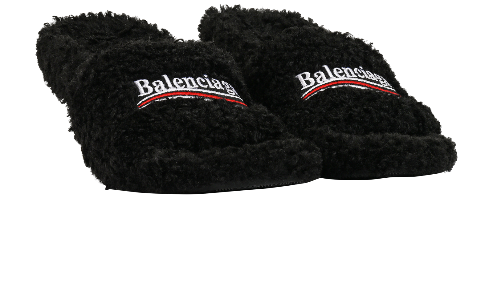 Balenciaga Furry Slide Heeled Sandals, &pound;250, Shoes, Black, Shearling, Side view