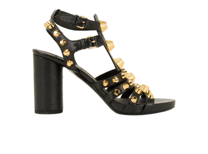 Balenciaga Arena Studded Gladiator Sandals, &pound;190, Shoes, Black, Leather, Front view