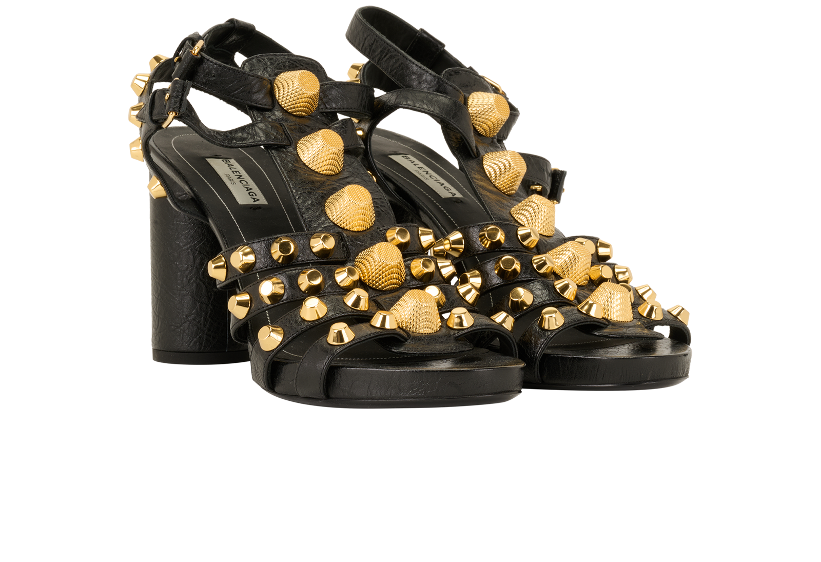 Balenciaga Arena Studded Gladiator Sandals, &pound;190, Shoes, Black, Leather, Side view