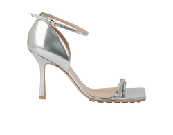 Bottega Veneta Stretch Ankle Strap Sandals,Leather,Silver, UK4.5, DB/B,3*