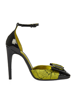 Bottega Veneta Jacquard Heels, Leather, Black/Yellow, 7, DB,B, 3*