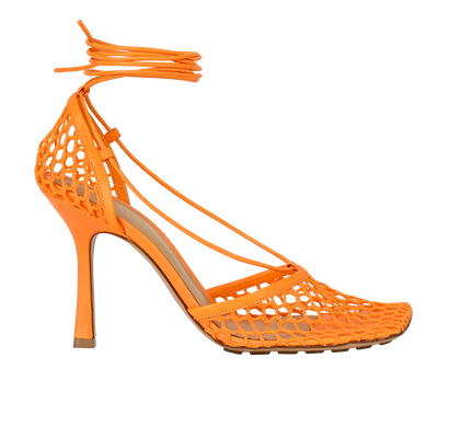 Bottega Veneta Stretch Lace Up Sandals, &pound;220, Shoes, Orange, Leather/Mesh, Front view