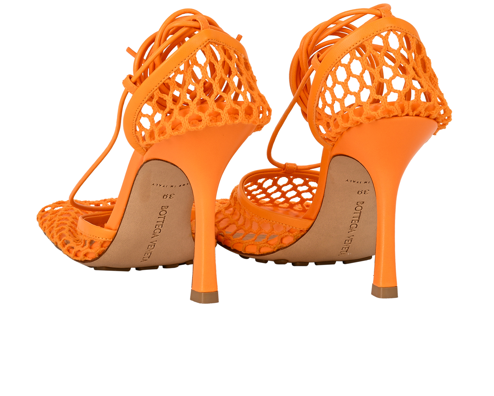 Bottega Veneta Stretch Lace Up Sandals, &pound;220, Shoes, Orange, Leather/Mesh, Back view