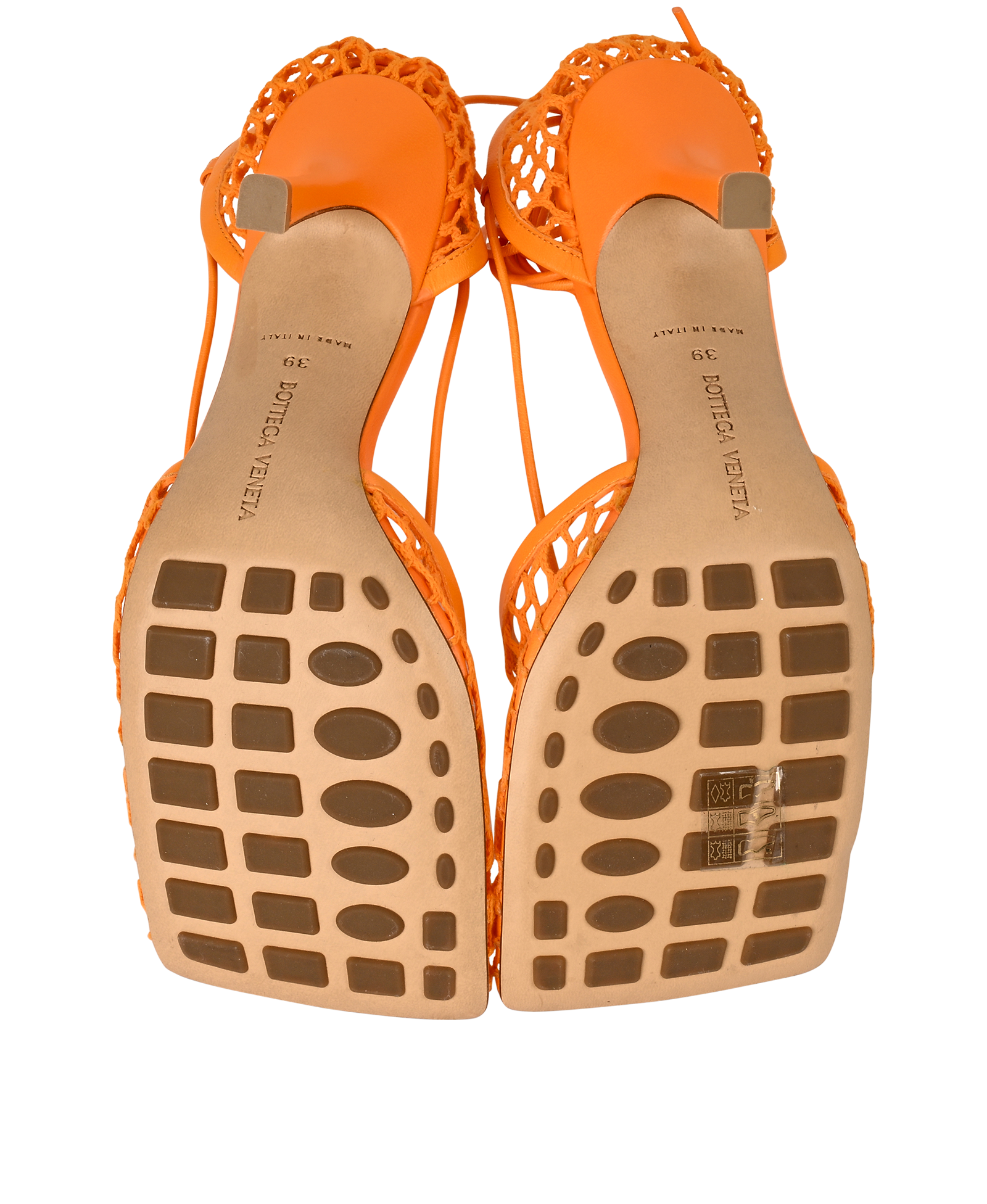 Bottega Veneta Stretch Lace Up Sandals, &pound;220, Shoes, Orange, Leather/Mesh, Top view
