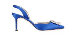 Manolo Blahnik Hangisi Slingback, Leather/Satin, Blue, UK6.5, B/DB, 3*