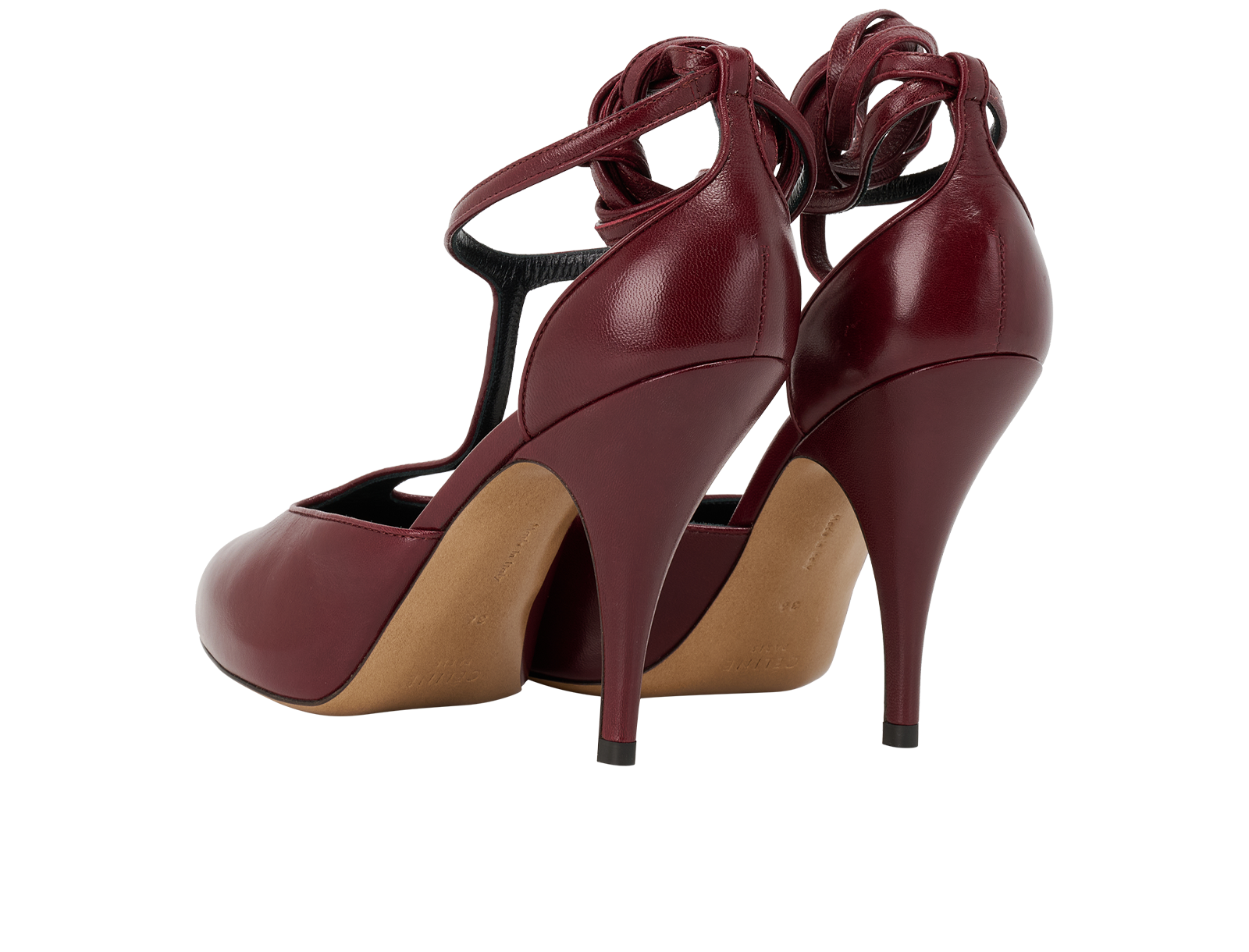 Celine Night Out T Strap Pumps, &pound;295, Shoes, Burgundy, Leather, Back view