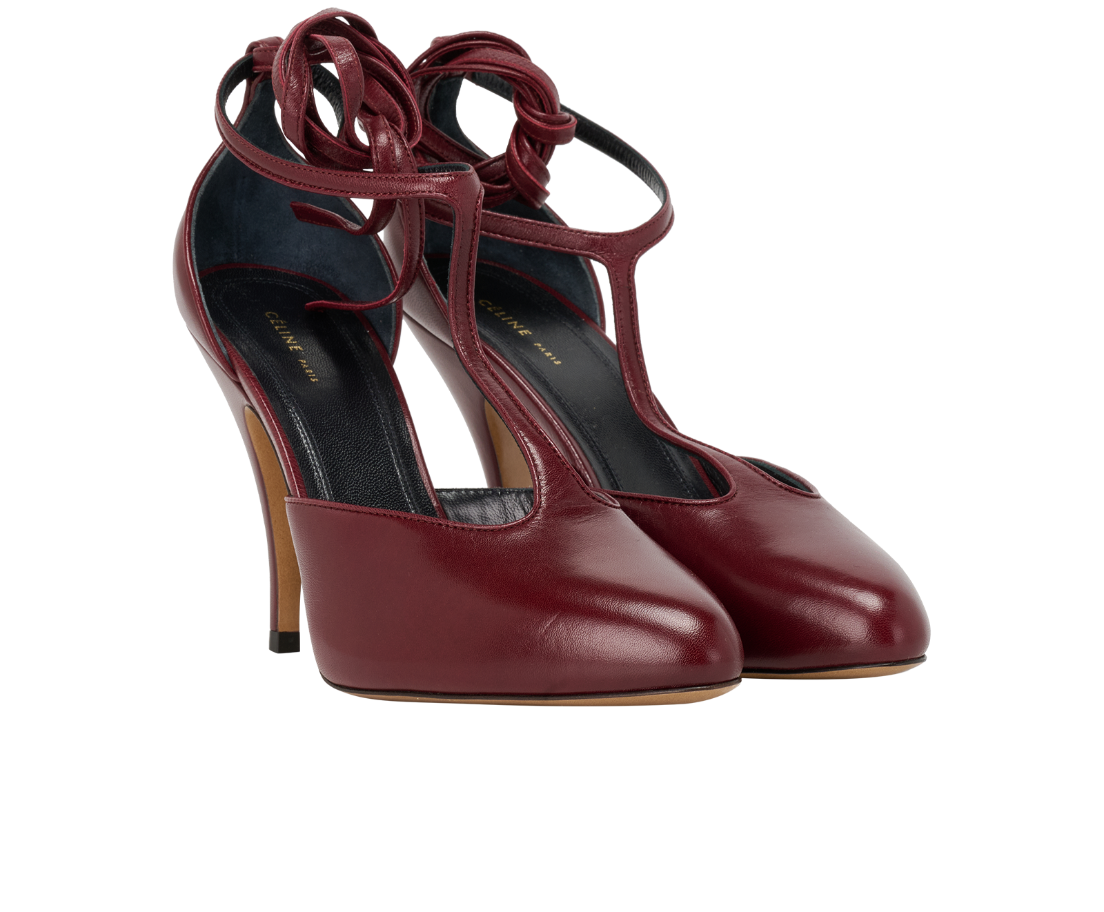 Celine Night Out T Strap Pumps, &pound;295, Shoes, Burgundy, Leather, Side view