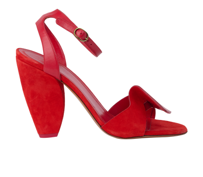 Celine Ruffle Heeled Sandals, &pound;110, Shoes, Red, Leather/Suede, Front view