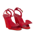 Celine Ruffle Heeled Sandals, &pound;110, Shoes, Red, Leather/Suede, Side view