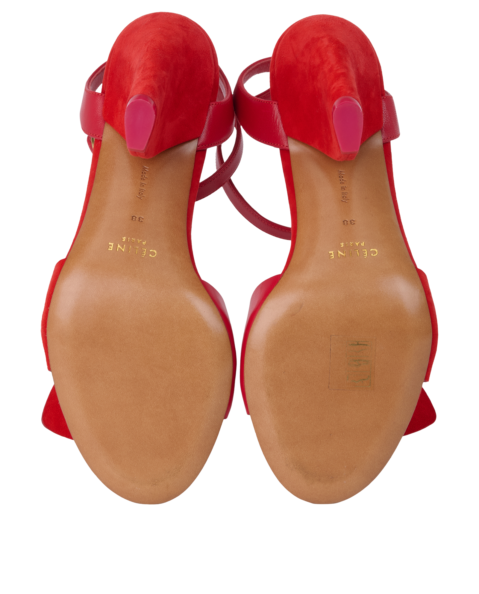 Celine Ruffle Heeled Sandals, &pound;110, Shoes, Red, Leather/Suede, Top view