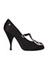 Chanel Black Satin Embellished CC Crystal Heels, front view