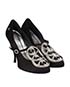 Chanel Black Satin Embellished CC Crystal Heels, side view