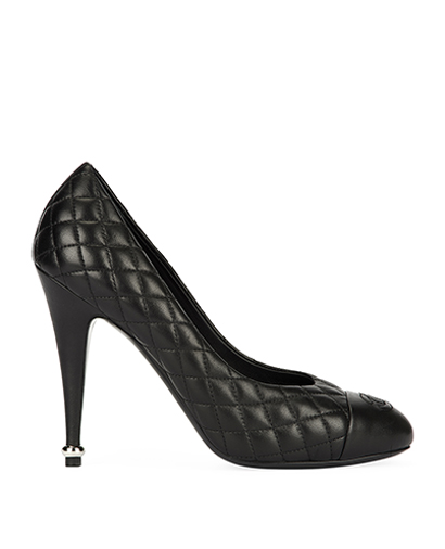 Chanel Black Quilted Heels, front view