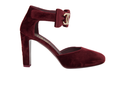 Chanel CC Bow Heels, &pound;450, Shoes, Burgundy, Velvet, Front view