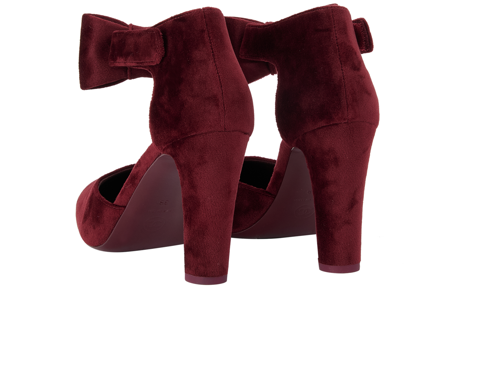 Chanel CC Bow Heels, &pound;450, Shoes, Burgundy, Velvet, Back view