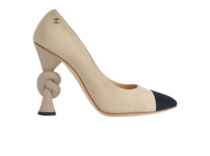 Chanel Cap Toe Pumps, &pound;350, Shoes, Beige, Canvas, Front view