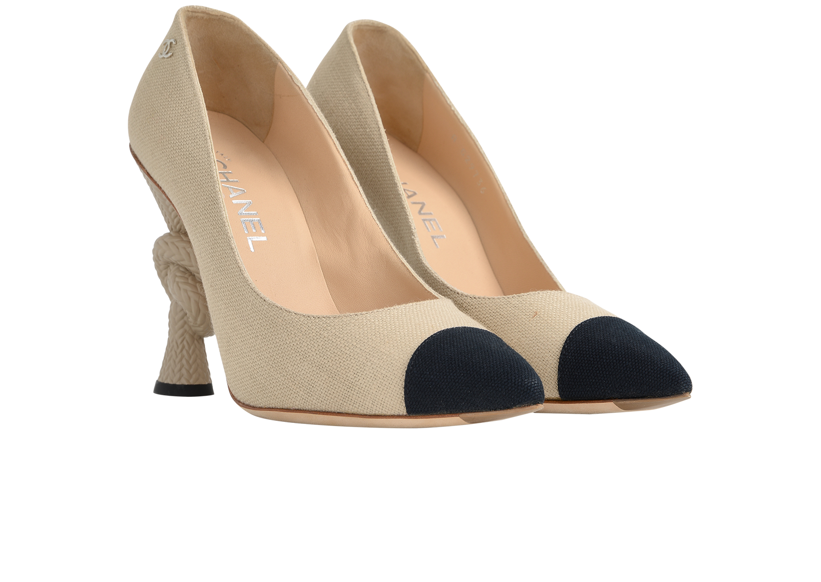 Chanel Cap Toe Pumps, &pound;350, Shoes, Beige, Canvas, Side view
