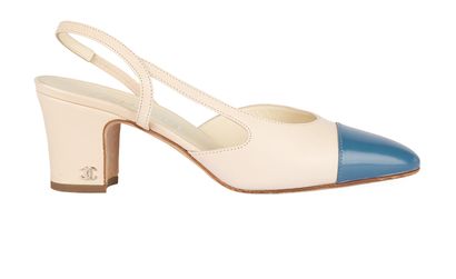 Chanel Escarpin Slingback Heels, &pound;280, Shoes, Blue/Cream, Leather, Front view