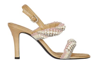 Chanel Beaded Heeled Sandals, front view