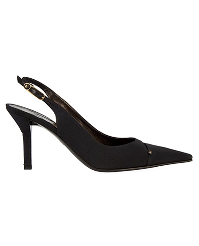 Chanel Fabric Slashed Kitten heel Slingback, front view