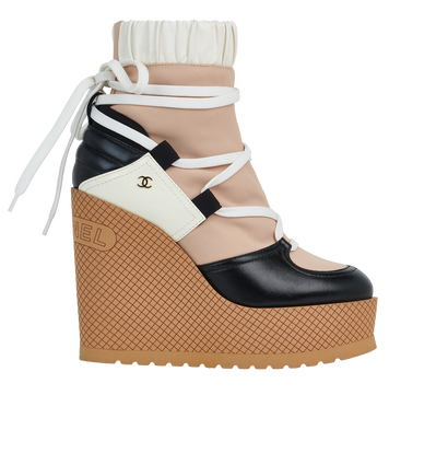 Chanel Runway Wedge Lace Up Ankle Boots, front view