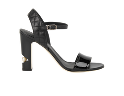 Chanel Embellished Heeled Sandals, Leather/Faux Pearl, Black, UK4, DB, 3*