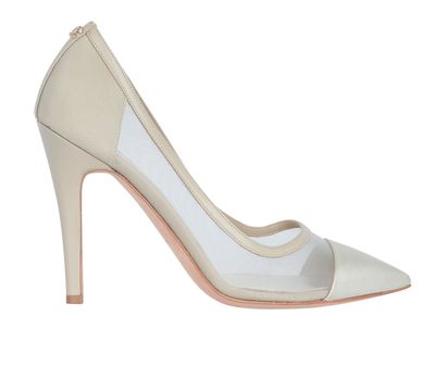 Chanel CC Point Toe Mesh Heels, &pound;375, Shoes, Gold, Leather/Mesh, Front view