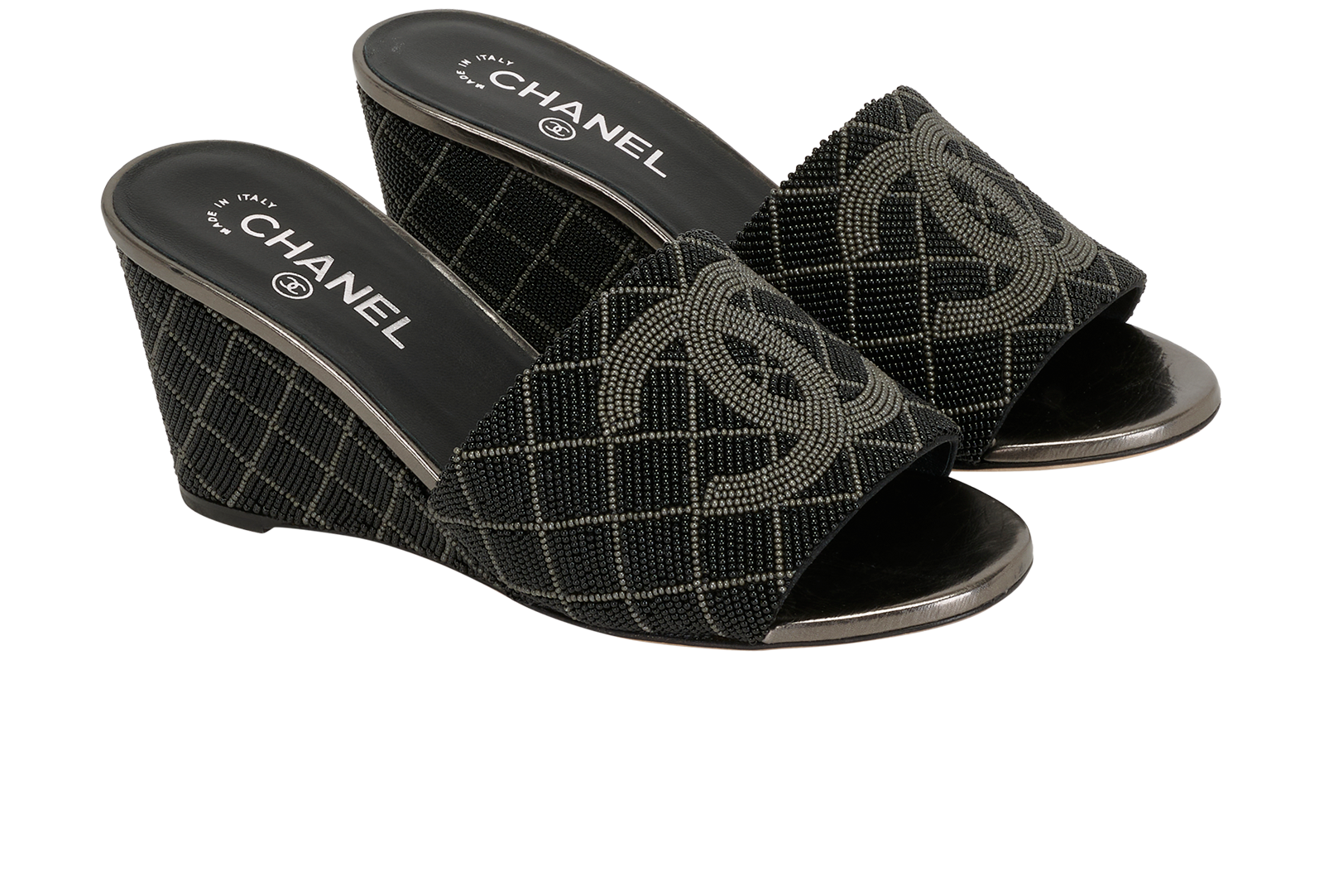 Chanel Beaded Mules, &pound;695, Shoes, Black, Leather, Side view