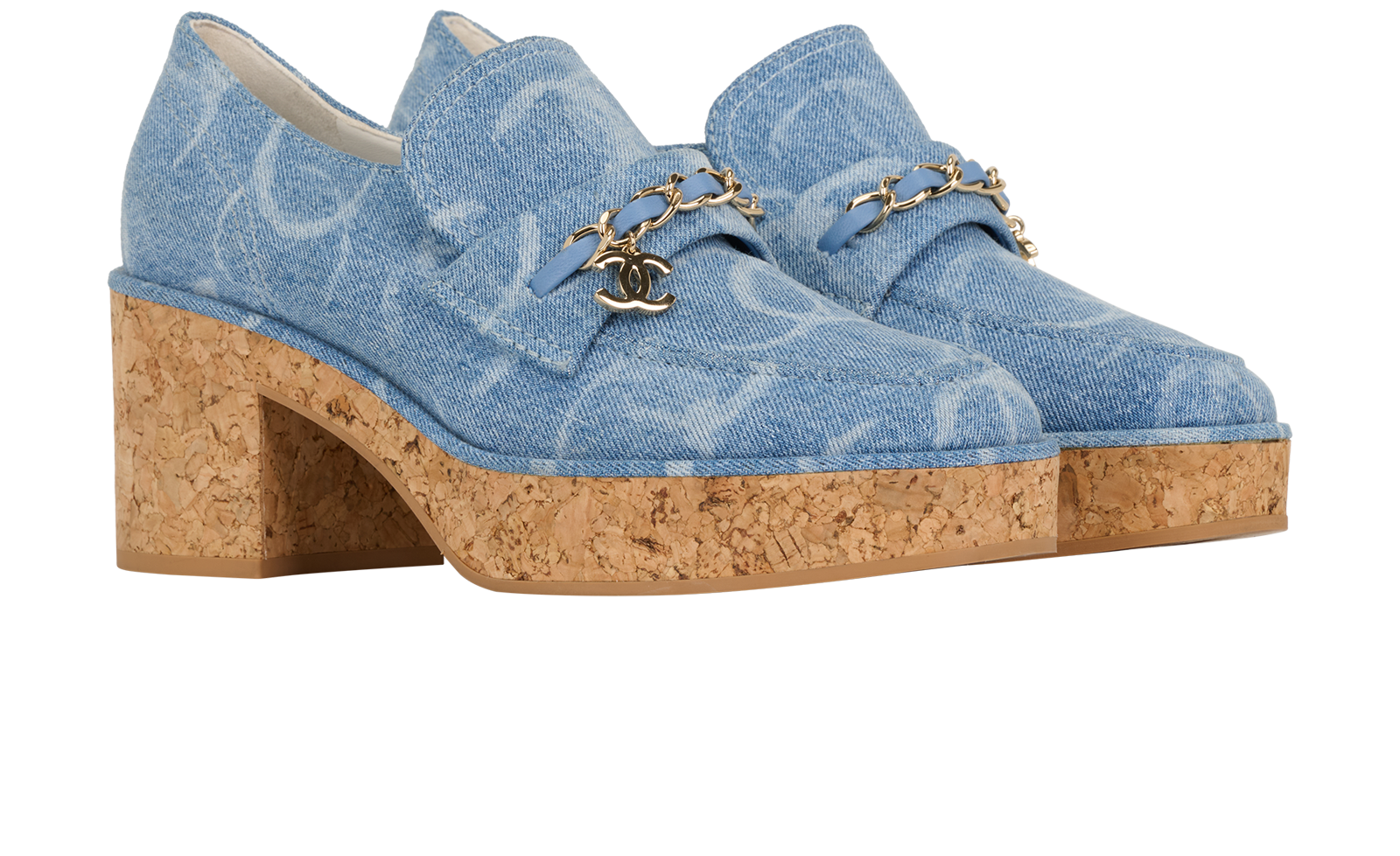 Chanel CC Denim Pumps, &pound;750, Shoes, Blue, Fabric, Side view