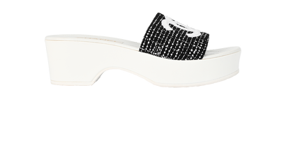 Chanel Platform Sandals, &pound;695, Shoes, Black/White, Fabric/Leather, Front view
