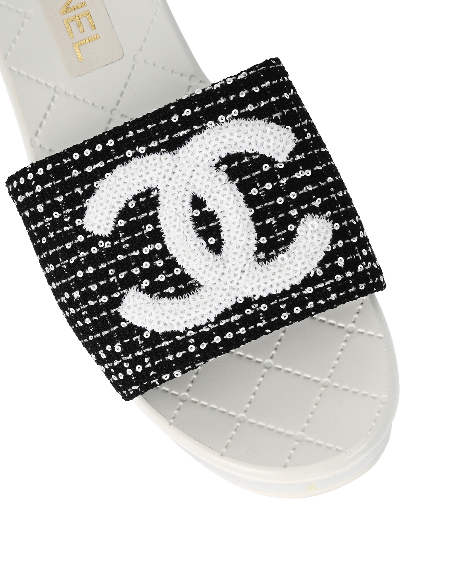 Chanel Platform Sandals, &pound;695, Shoes, Black/White, Fabric/Leather, Other view