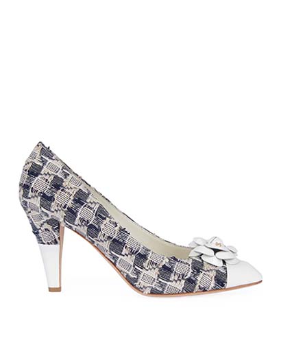 Chanel Weave Camelia Heels, &pound;210, Shoes, Blue/White, Cotton, Front view