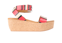 Chloe Striped Platform Sandals, Leather, Red, UK 4, 3*