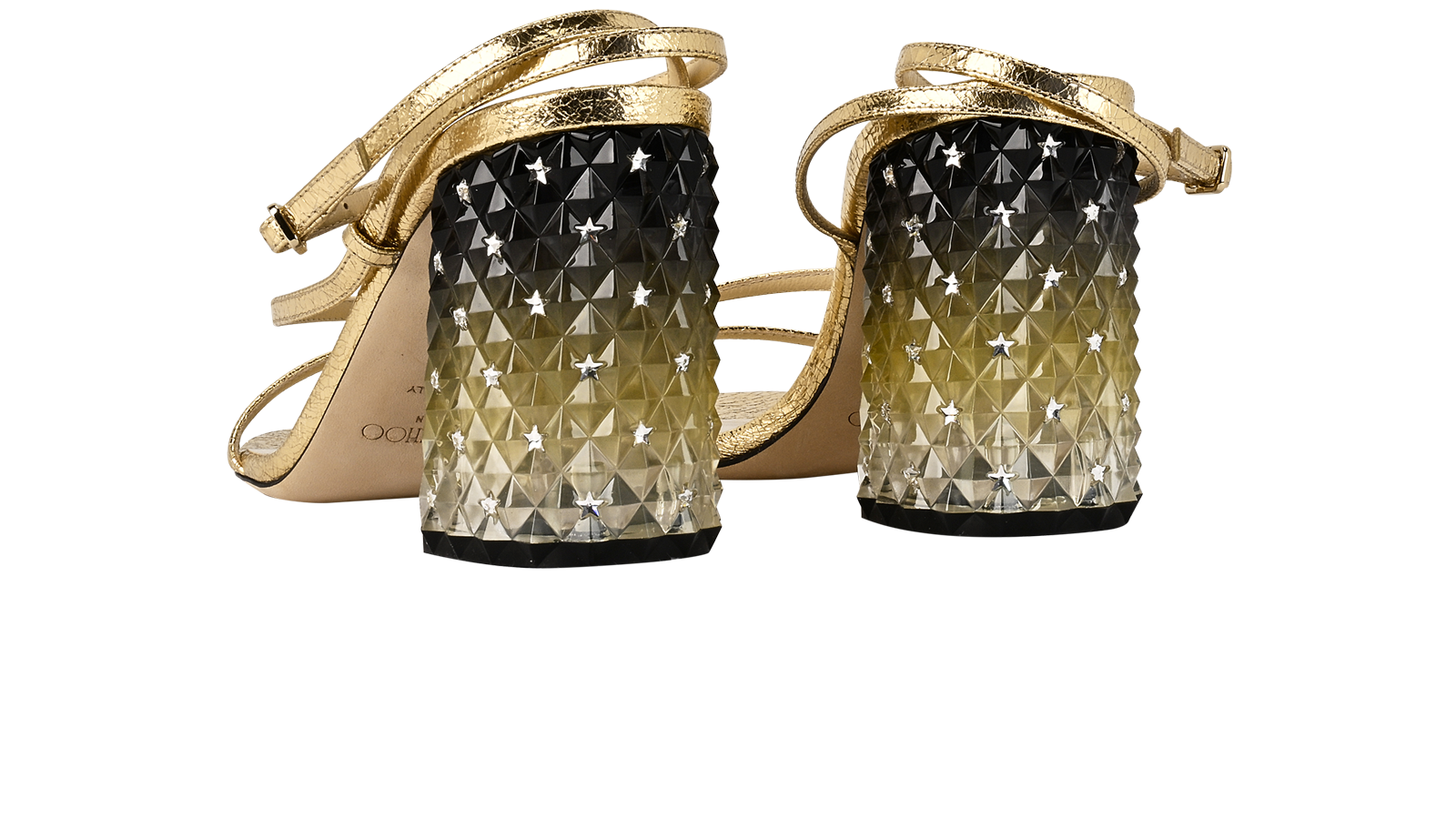 Jimmy Choo Stars Block Heel Sandals, &pound;295, Shoes, Gold, Leather, Back view