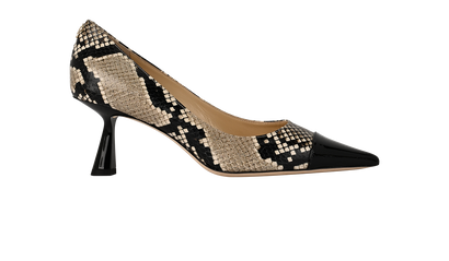 Jimmy Choo Rene 65 Snake Print Heels, £260, Shoes, Black/Grey, Leather, Front view