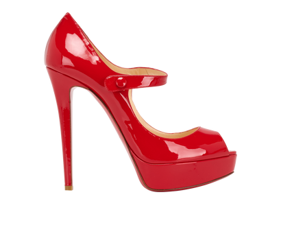 Christian Louboutin Bana Mary Jane Pumps, &pound;180, Shoes, Red, Patent Leather, Front view