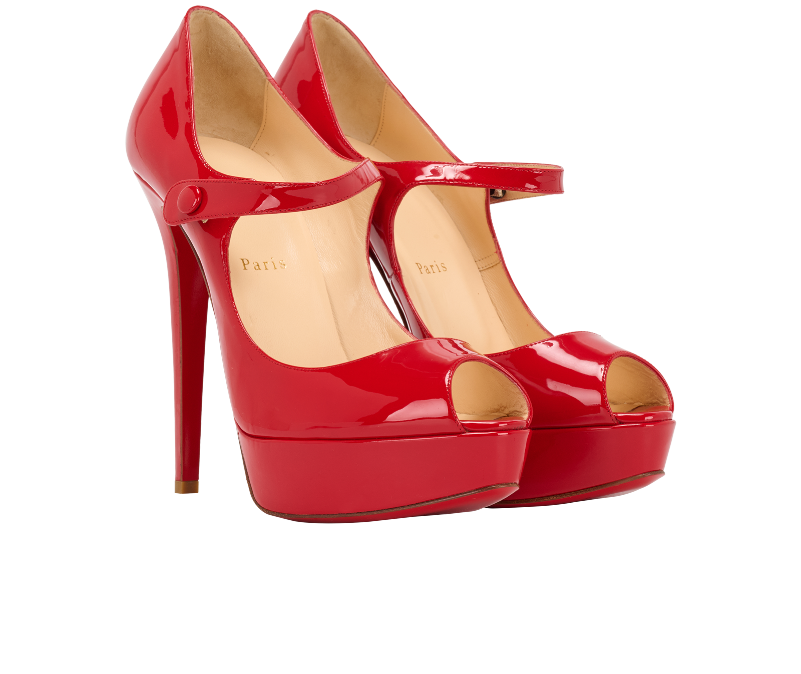 Christian Louboutin Bana Mary Jane Pumps, &pound;180, Shoes, Red, Patent Leather, Side view