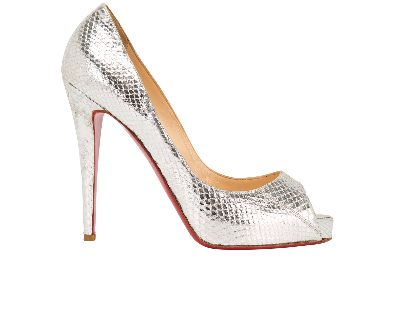 Pre-loved Christian Louboutin Python Embossed Peep-Toe Heels - £150