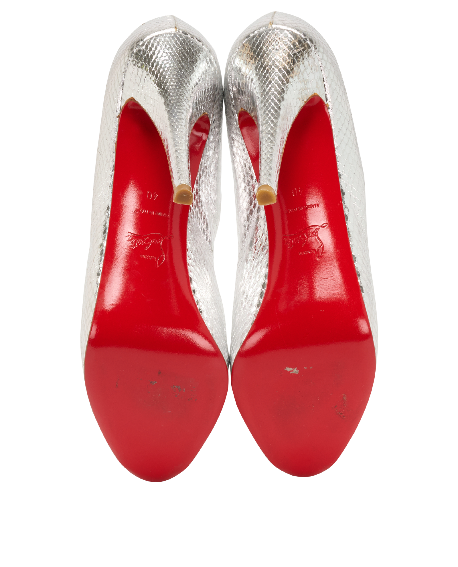 Pre-loved Christian Louboutin Python Embossed Peep-Toe Heels - £150