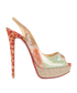 Christian Louboutin Eco Trash Peep-Toe Platforms, &pound;180, Shoes, Beige/Green/Pink/Red, Leather, Front view
