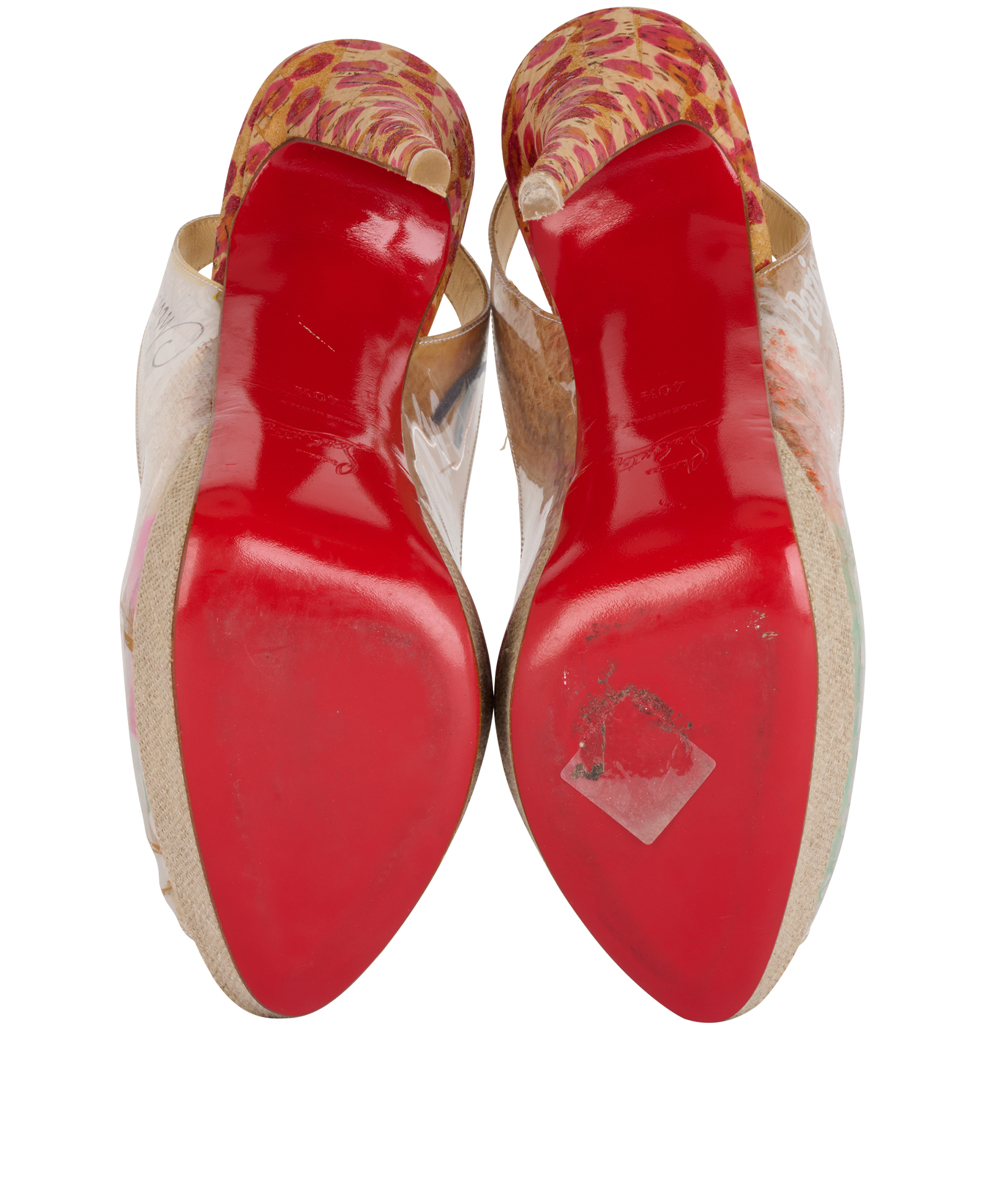 Christian Louboutin Eco Trash Peep-Toe Platforms, &pound;180, Shoes, Beige/Green/Pink/Red, Leather, Top view