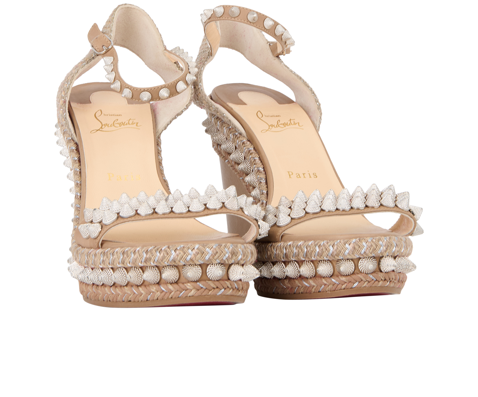 Christian Louboutin Lata Wedges, &pound;250, Shoes, Beige/Silver, Leather, Side view