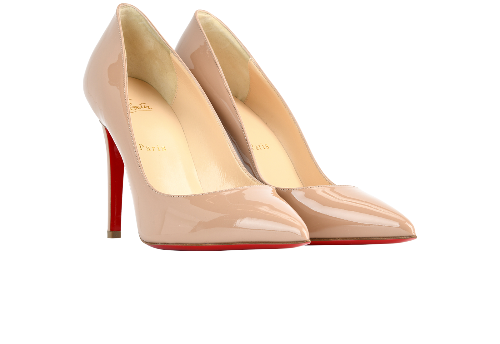Christian Louboutin Pigalle 100, &pound;380, Shoes, Beige, Patent Leather, Side view