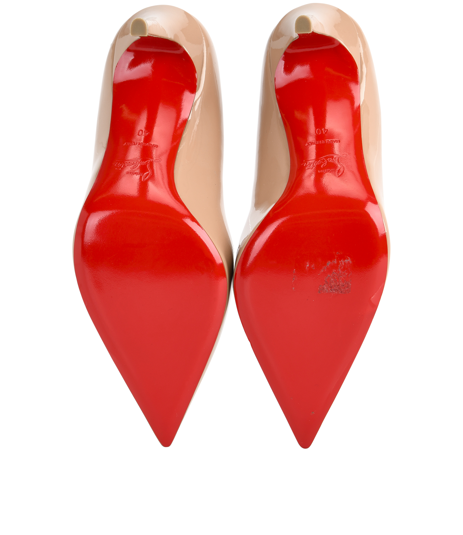 Christian Louboutin Pigalle 100, &pound;380, Shoes, Beige, Patent Leather, Top view