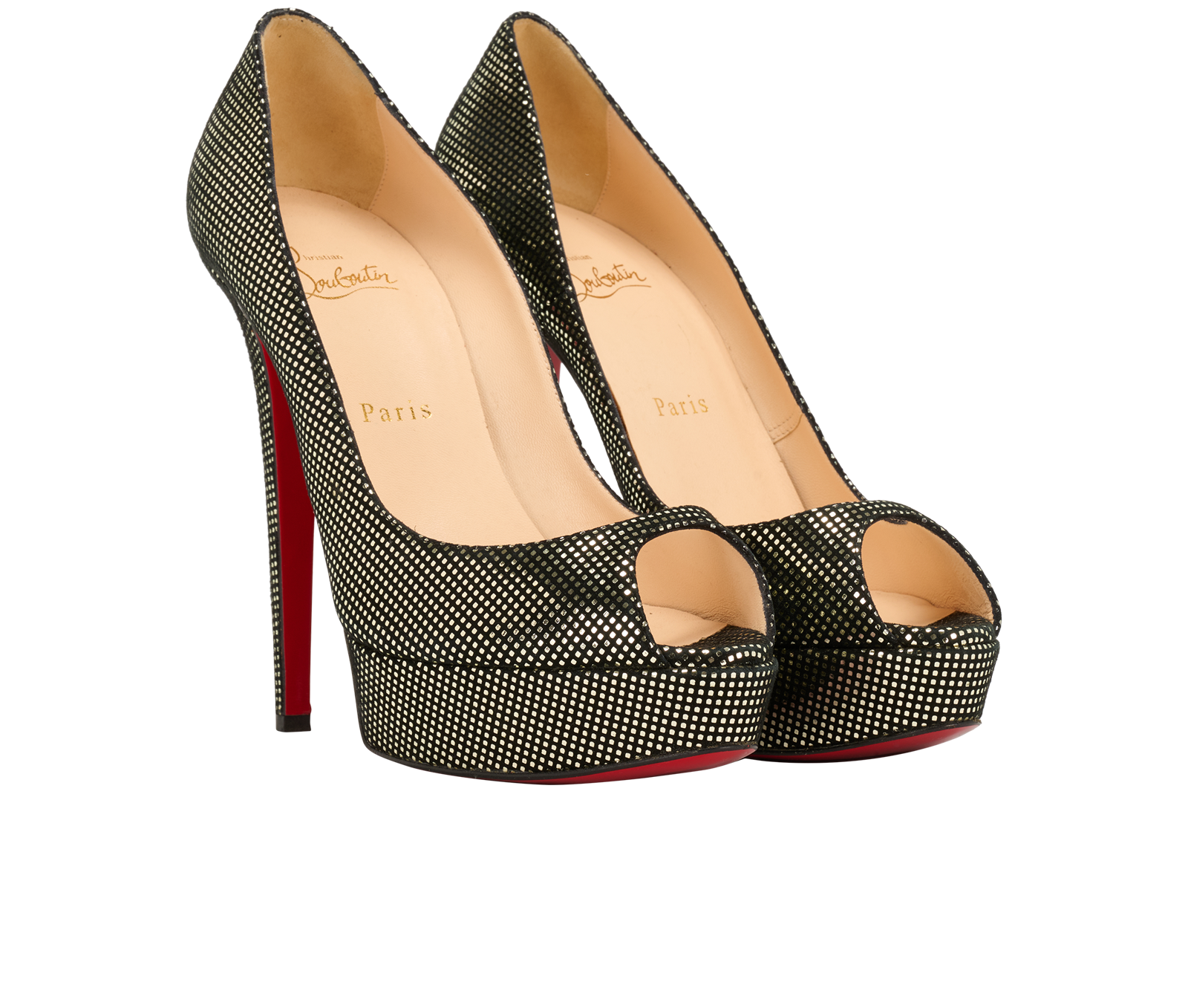 Christian Louboutin Lady Peep Platforms, &pound;150, Shoes, Black/Silver, Suede, Side view