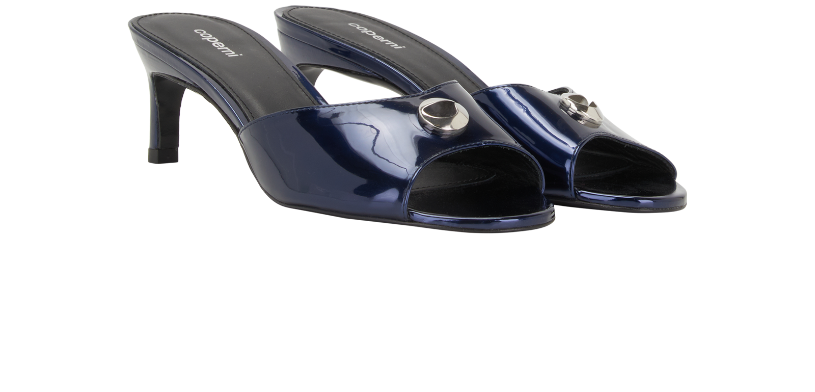 Coperni Low Logo Mules, &pound;195, Shoes, Blue, Patent Leather, Side view