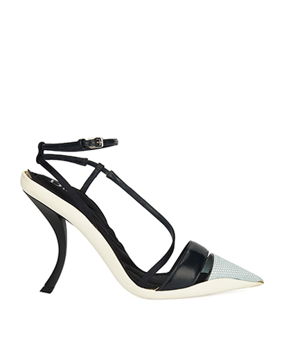 Christian Dior Strappy Court Heels, &pound;165, Shoes, Black/Blue/Cream, Fabric/Leather, Front view
