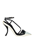 Christian Dior Strappy Court Heels, &pound;165, Shoes, Black/Blue/Cream, Fabric/Leather, Front view